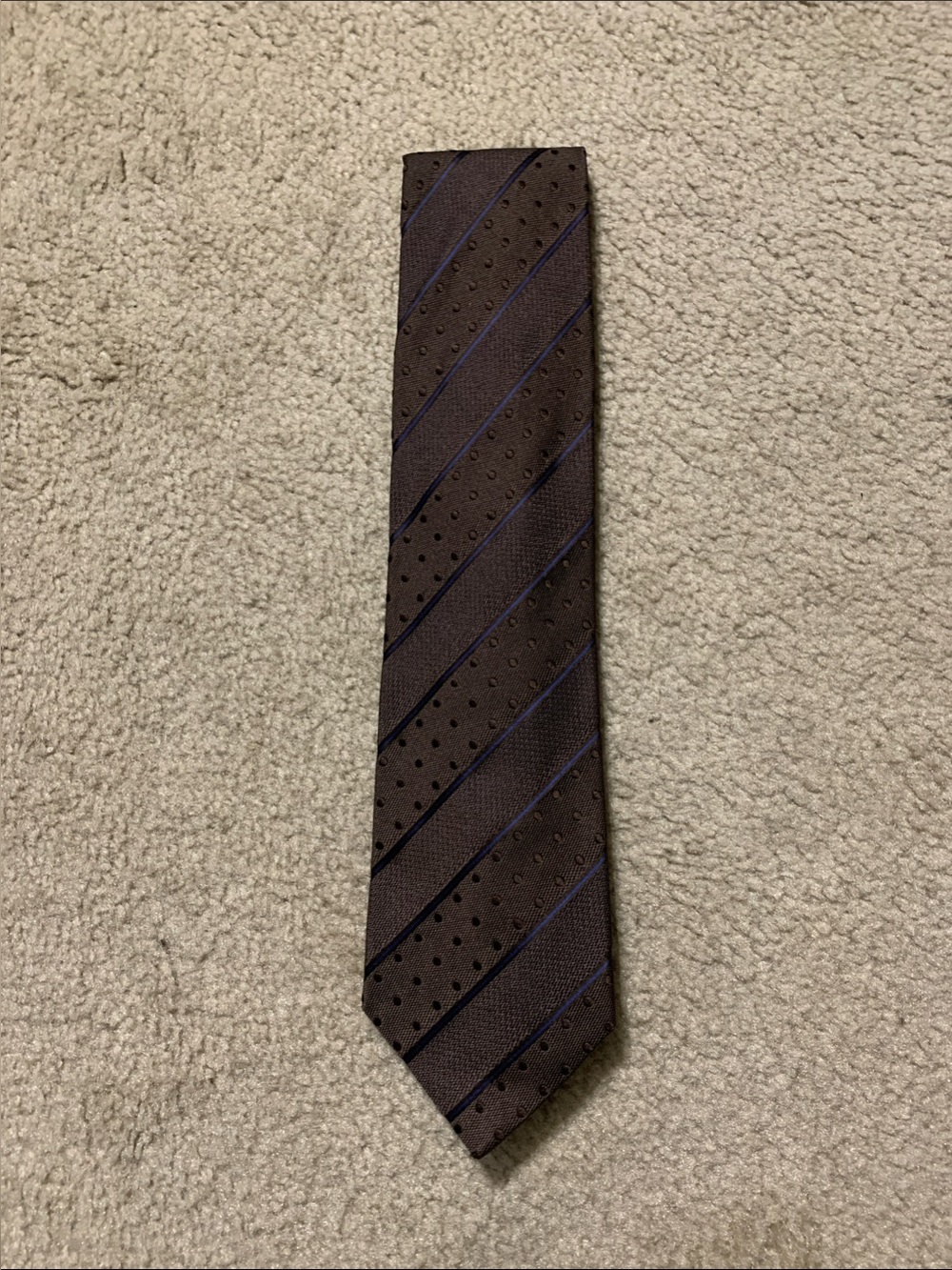 Men's Brown Striped Tie with Subtle Dot Texture
